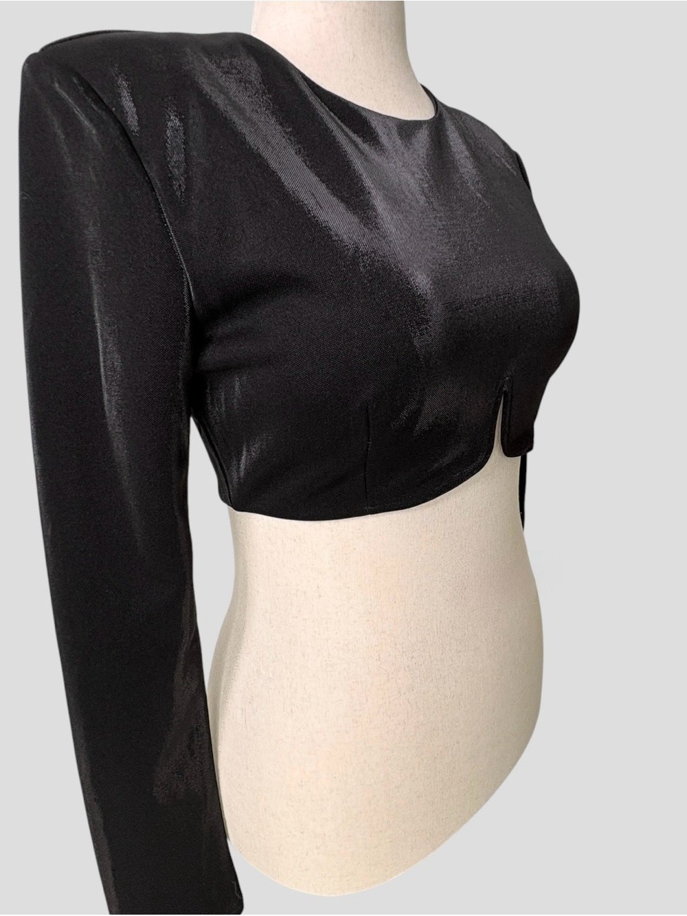 The Sang Womens L Crop Top Black Sheen Architectural Cyber Y2K Subversive Basic - Picture 8 of 16